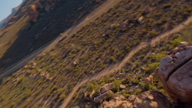 FPV Drone Cinematic Flight Over Red Sandstone Rock Formations in Cederberg Wilderness Area, Western Cape, South Africa