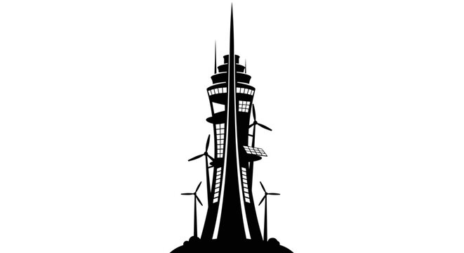 Silhouette of a communications tower.