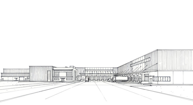 Modern Architectural Building Sketch with Skybridge.
