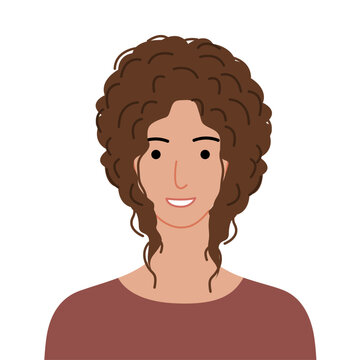 Wavy Hair hairstyle flat vector front view, soft waves layered structure for avatar, beauty app, interface design, fashion illustration, character system