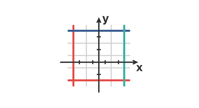 Cartesian Coordinate System Grid with Four Colored Boundary Lines Vector Illustration for Mathematical Education and Geometry Analysis