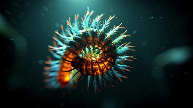 Bioluminescent DeepSea Worm with Vibrant Spines and Ethereal Glow.