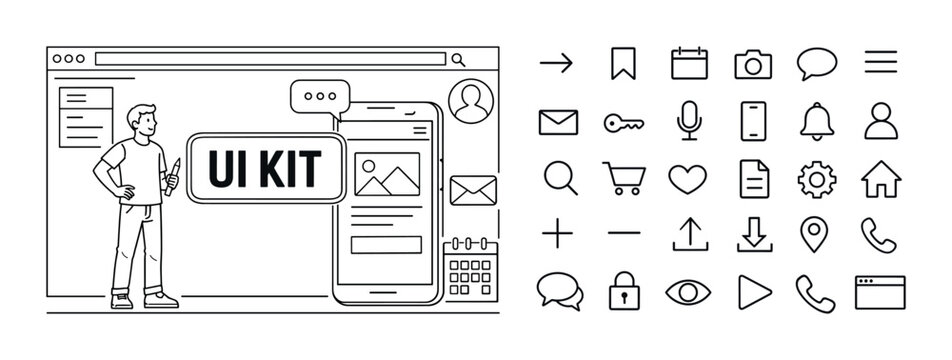 UI kit designer creating a mobile app interface with various icons