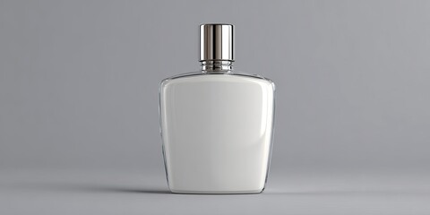 Obraz premium Elegant White Perfume Bottle with Silver Cap on Gray Surface