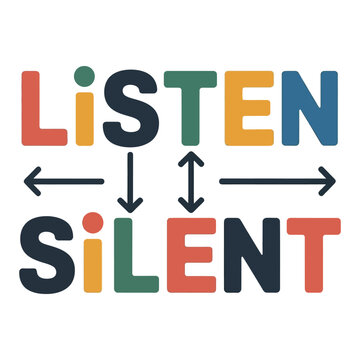 Listen and silent anagram words with arrows isolated on white background