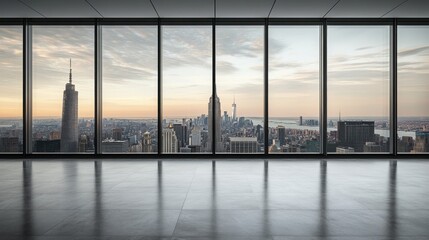 Fototapeta premium Empty Corporate Boardroom With City Skyline View