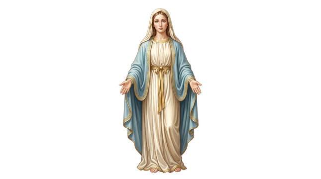 Virgin Mary classic illustration blue robes, transparent background png