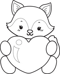 Fototapeta premium Coloring pages of Cute set of Fox sticker with activity. Outline of Fox with variation of activity