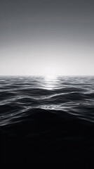 Fototapeta premium Serene grayscale expanse, calm water meets ethereal horizon
