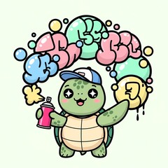 Fototapeta premium Cute Turtle Graffiti Artist with Spray Can.