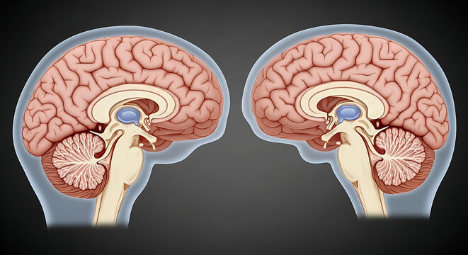 Human brain anatomy illustration with cerebellum.