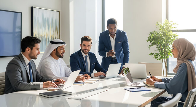 Diverse Business Team Meeting in Modern Office Collaboration Strategy.