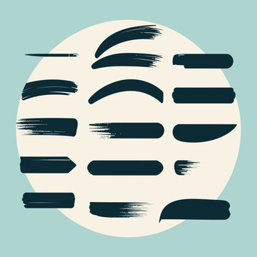 Collection de coups de pinceau noirs et de traits de peinture textur&eacute;s, parfaits pour des &eacute;l&eacute;ments de design graphique et des soulignements artistiques.