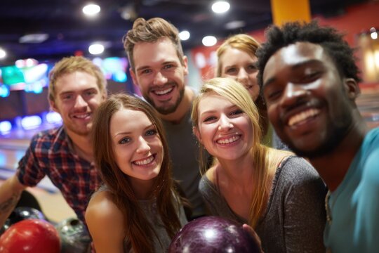 Friends Celebrating a Strike at the Bowling Alley