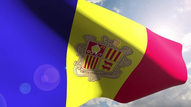 Andorra Flag Fluttering Gracefully Against the Open Sky