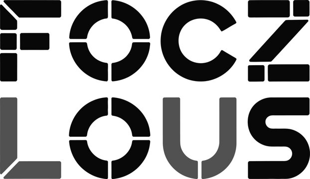 Bold stencil typography featuring the word FOCZLOUS written in a modern industrial geometric sans serif font