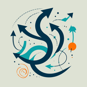 Frecce stilizzate di vari colori che indicano direzioni diverse e crescita in un design astratto