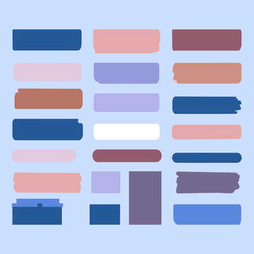 Una collezione di forme rettangolari e quadrate in diverse tonalit&agrave; pastello e blu, disposte su uno sfondo azzurro.