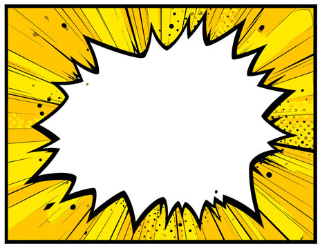 Fumetto vuoto con esplosione gialla e puntini, spazio copia per testo.