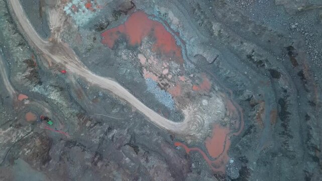 Aerial View of Old Cliffe hill Quary Mines hills and mountains During Sunrise Morning. Drone Camera Footage Was Captured on 26th April, 2024.
