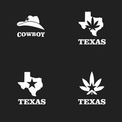 Naklejka premium Texas-themed logo collection featuring cowboy hat, stars, and cannabis leaf designs