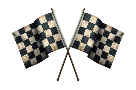 Two crossed racing checkered flags with grunge texture, celebrating competition, finish line achievement, and speed concept