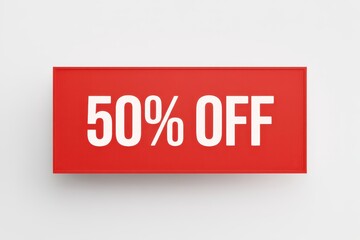 Fototapeta premium Bright red rectangle with white text 50 percent off sale fifty percent off