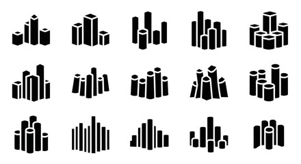 Obraz premium City skyline icons, urban landscape graphics, black silhouette cityscapes, 20 cityscape symbols