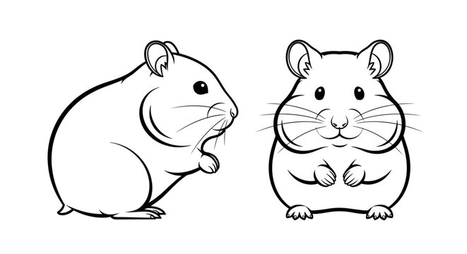 A minimalist line art illustration of two cute hamsters in a simple design