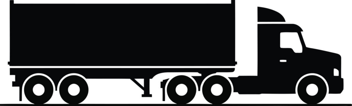 Semi truck silhouette side view icon for logistics transportation freight delivery cargo shipping heavy vehicle