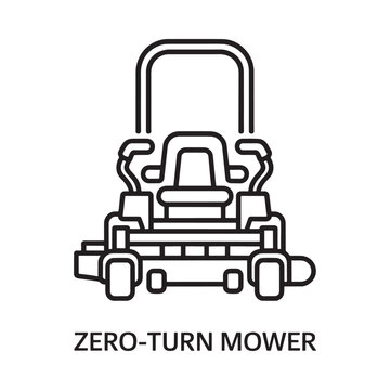 Linear illustration of a zero turn riding lawn mower in black and white