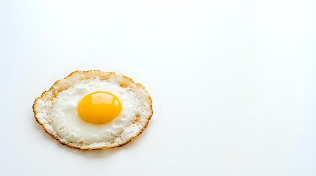 Fried egg with golden yolk and crispy edges isolated on white background for breakfast menu design and culinary projects.
