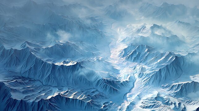 Artistic rendering of a snowy mountain landscape view