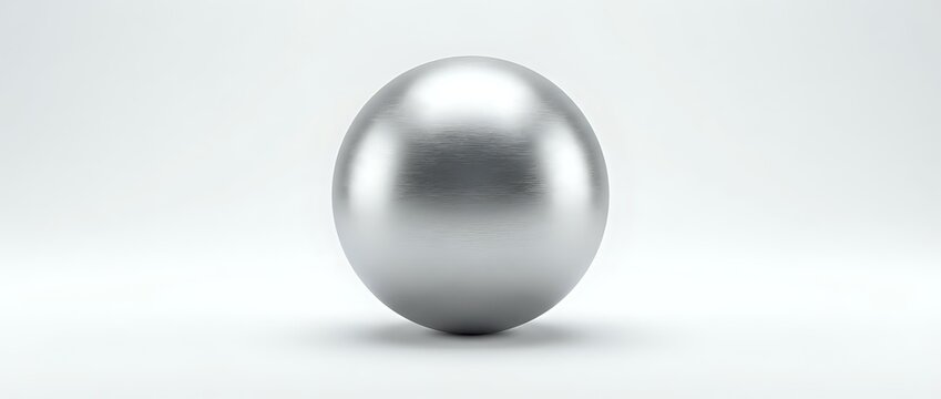 Metallic silver sphere with reflective surface on white background, isolated chrome ball for modern design projects and digital artwork applications.