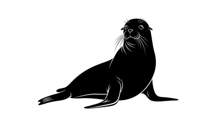 Black Silhouette of a Sea Lion on a White Background © Nabila