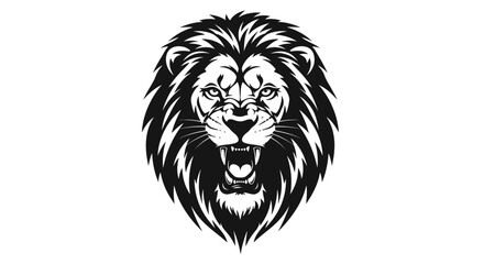Obraz premium Fierce Lion Head Roaring With Sharp Teeth and Majestic Mane in Black and White