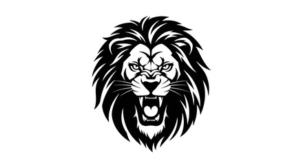 Obraz premium Fierce Roaring Lion Head Black and White Vector Graphic Icon