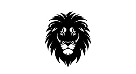 Fototapeta premium Bold Black Lion Head Silhouette with Fierce Eyes and Sharp Mane for Graphic Design