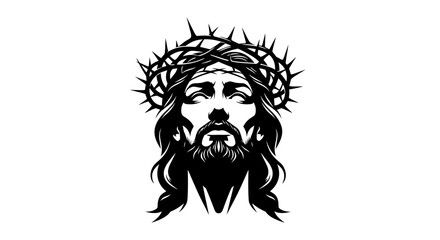 Fototapeta premium Jesus Christ Crown of Thorns Suffering Face Religious Icon Graphic