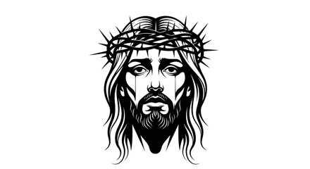 Obraz premium Jesus Christ Face with Crown of Thorns, Suffering, Sadness, Faith, Religion, Spirituality, Icon, Symbolic