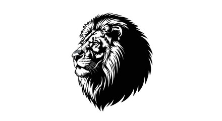 Fototapeta premium Majestic Black and White Lion Head Illustration with Fierce Expression and Detailed Mane