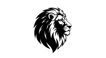 Fototapeta premium Majestic Black and White Lion Head Silhouette Illustrating Power and Fierceness