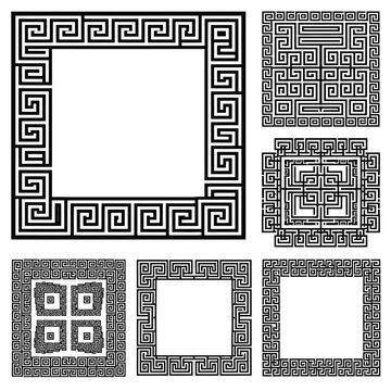 Greek Key Border Designs Collection: Ornate Square Frames with Meander Pattern
