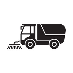 Fototapeta premium Simple black silhouette of a street sweeper truck with rotating brush