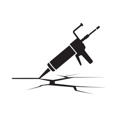 Black silhouette of a caulking gun applying sealant to a crack