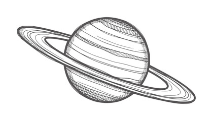 Black and white of Saturn with rings and textured surface planet © Fahim
