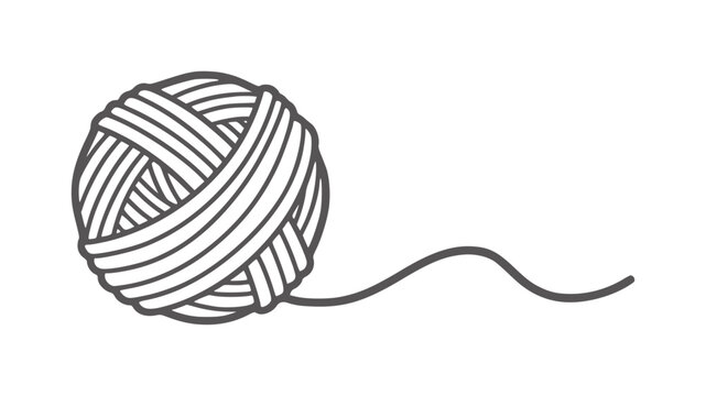 Black and white of a ball of yarn with loose strand thread monochrome