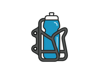 Naklejka premium A blue water bottle in a black bicycle bottle cage, attached to a mount with two holes.