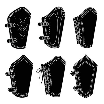 Set of Black Leather Bracers, Arm Guards, and Vambraces for Cosplay and LARP