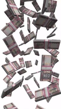 Vertical South Sudan Money, Falling South Sudanese Pound Bills, John Garang Cash Stacks, 4K